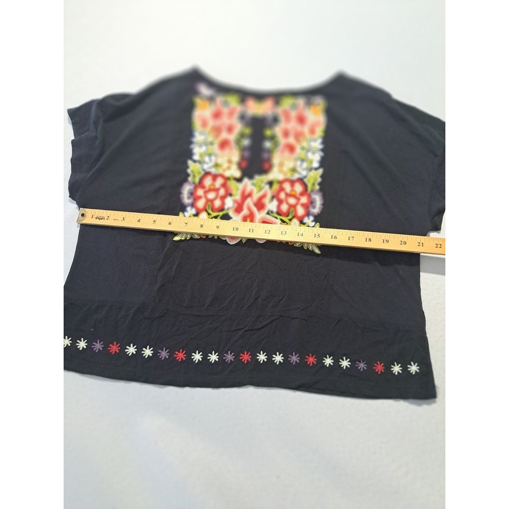 Anthropologie Tiny Black Floral Embroidered Cotton Short Sleeve Top XL RN104537 - Picture 7 of 8